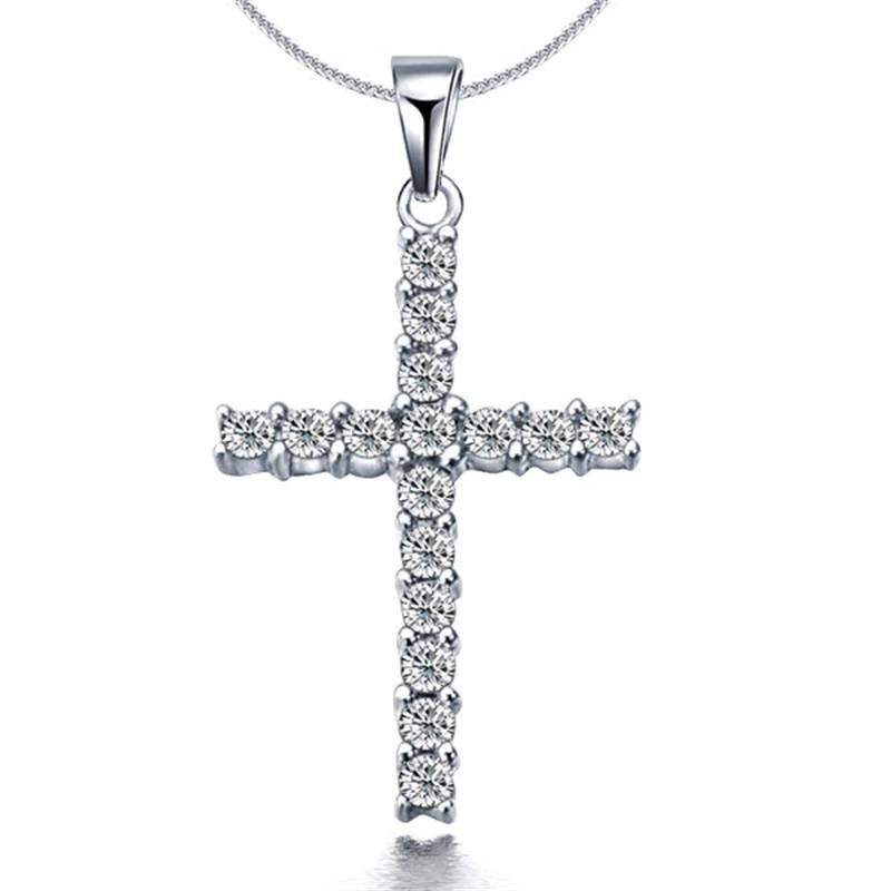 Crucifijo de Cristal Circonitas, collar colgante Cruz para con cadena de plata de 43 + 5 cm – 24Joyas tienda de compra de relojes y