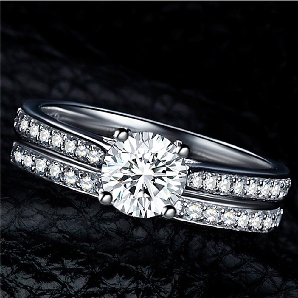 Anillos de boda para mujer, anillos de compromiso con la dedo, simulación  de diamantes y circonitas apilables, joyería para mujer, joyería para uso
